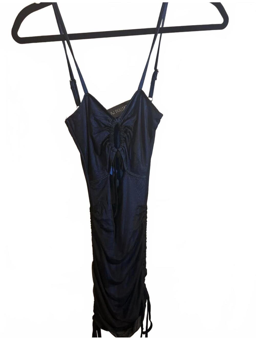 Black / Blue mesh bodycon Ruched Slip Dress with Spaghetti Straps